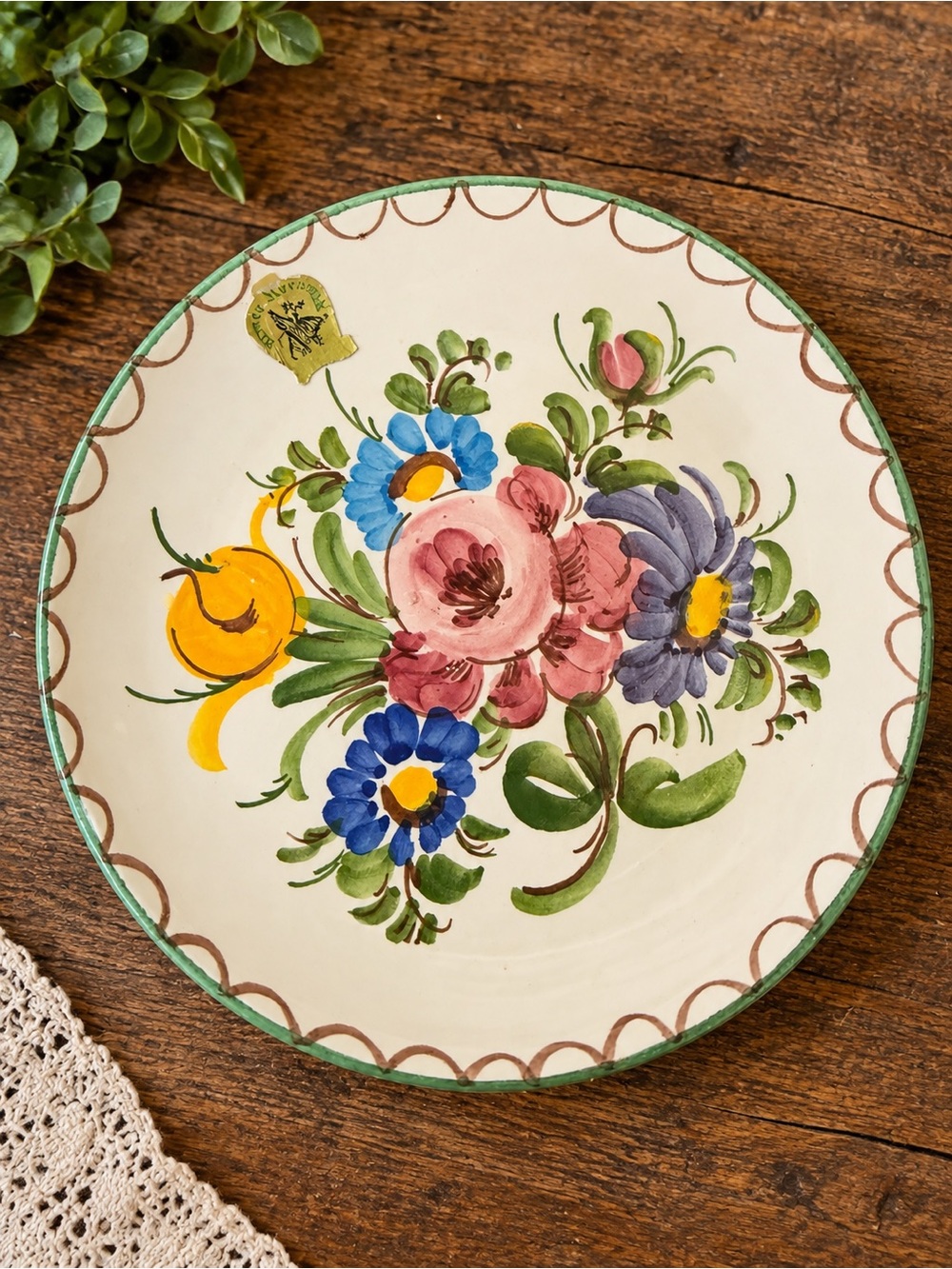 Vintage Keramik ULMER Keramik 250/1 Hand Painted Floral Plate Germany 6”
